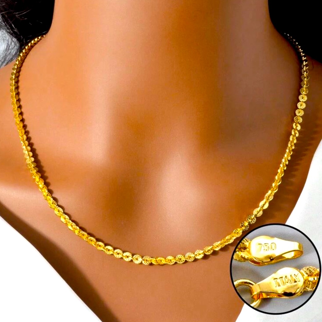 Italian Gold Diamond Cut Rope Necklace Dainty Chain 750 Gold 48$
